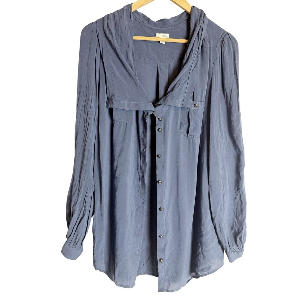 Anthropologie Odille Navy Blue Long Sleeve Button Front Tunic Blouse Size 12